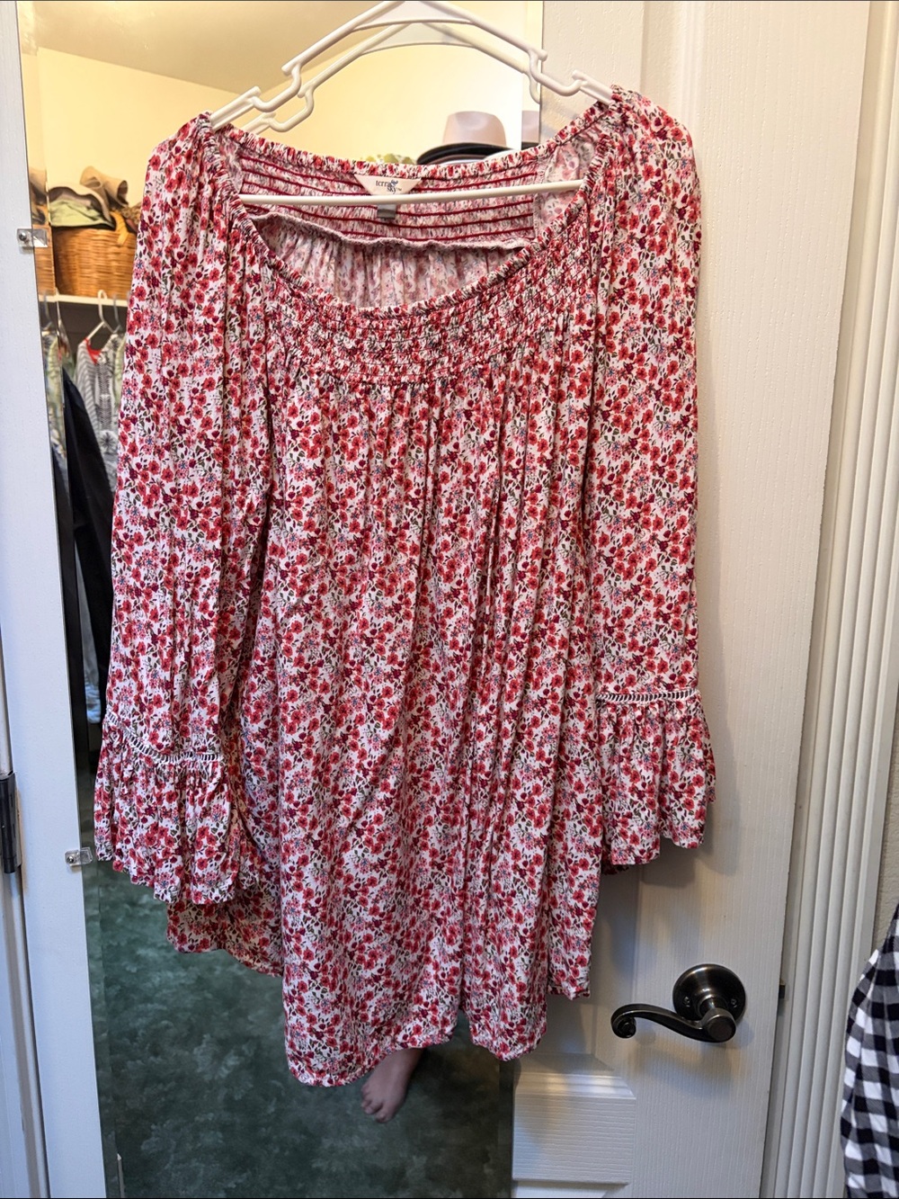 Terra & Sky Red and White Floral Peasant Tunic
